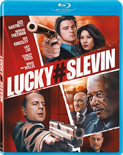 Blu-ray cover for "Lucky # Slevin" featuring cast portraits and guns.