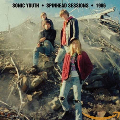Sonic Youth “Spinhead Sessions” CD cover with band members amongst wood debris.