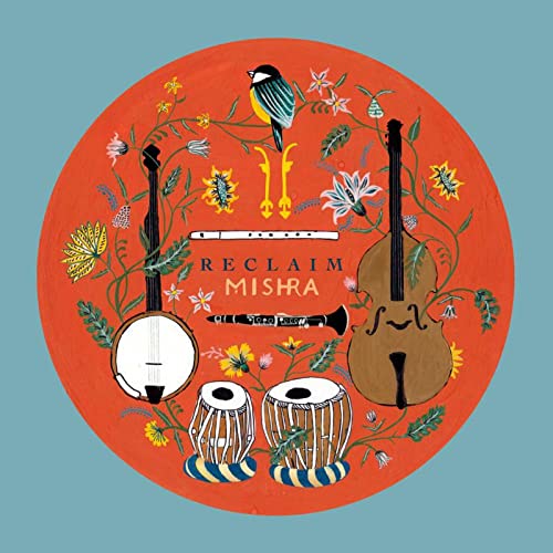 CD cover: orange circle with musical instruments, bird, and floral designs.