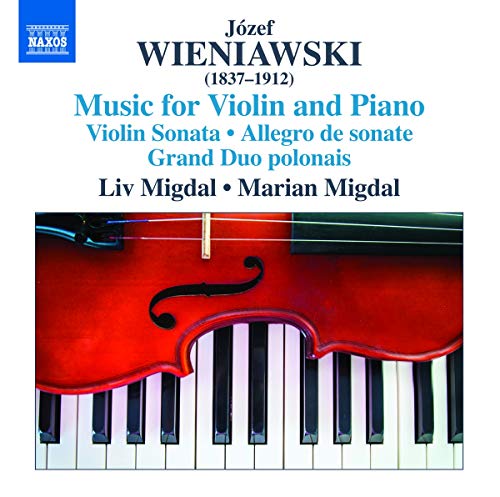 CD cover featuring a violin and piano keyboard with text: Wieniawski Sonata.