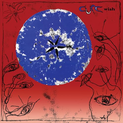 Album cover for The Cure’s “Wish” with abstract blue and red imagery.
