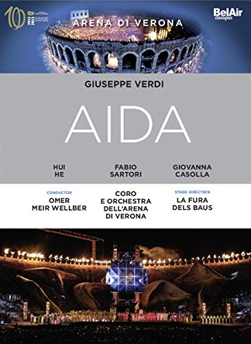 DVD cover for Verdi's Aida featuring the Arena di Verona and cast information.