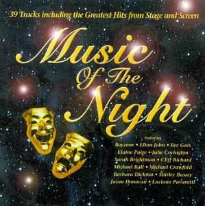 CD cover for “Music of the Night” featuring theatrical masks and gold lettering.