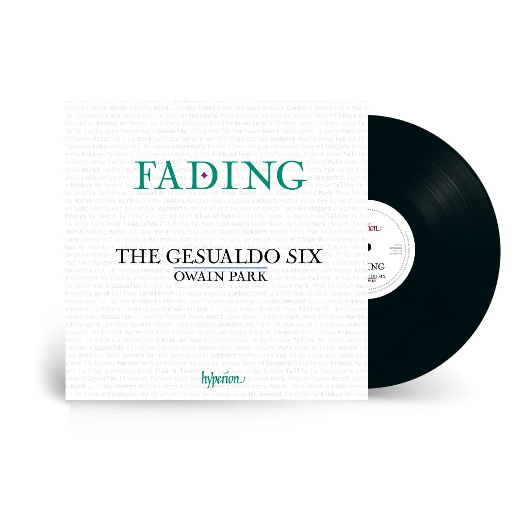 Vinyl record for “The Gesualdo Six Owain Park - Fading” with white text.