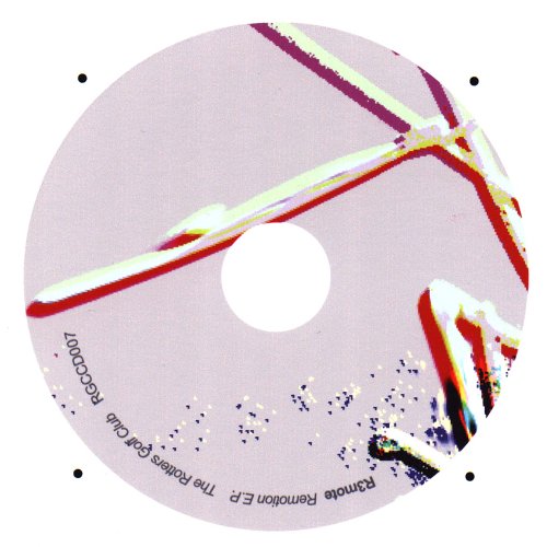 Pale purple vinyl record with abstract red and yellow graphic design.