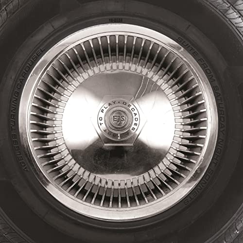 CD cover: chrome car wheel hubcap with text "EJS - Decades A Part.