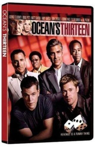 DVD cover of Ocean's Thirteen featuring a group of men in suits and casual wear.