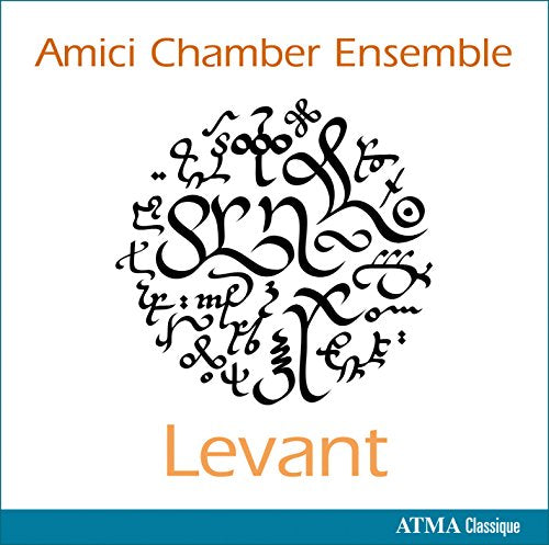 CD cover for Amici Chamber Ensemble’s “Levant” with abstract musical design.