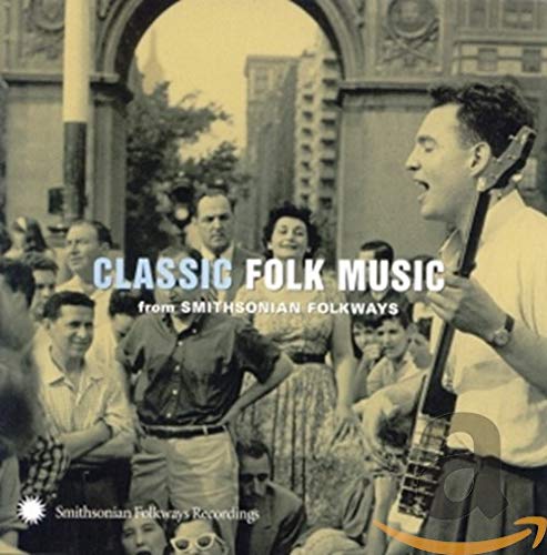 CD cover: black and white photo of a folk musician and crowd.