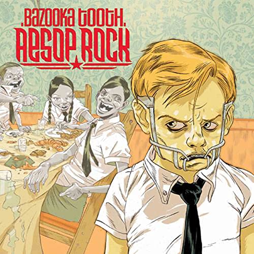 Album cover for Aesop Rock’s “Bazooka Tooth” featuring distorted figures at a table.