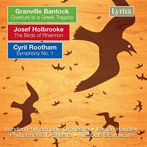 CD cover featuring birds in flight and composer names in colored blocks.