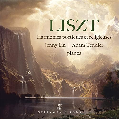 CD cover for Liszt’s “Harmonies poétiques et religieuses” with mountain landscape.