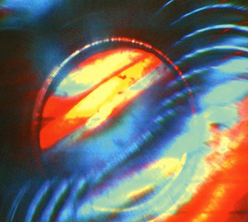 CD with abstract swirling red, yellow, and blue patterned design.