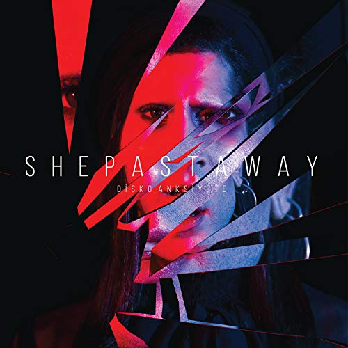 She Past Away album cover: woman’s face fractured by red and white lines.