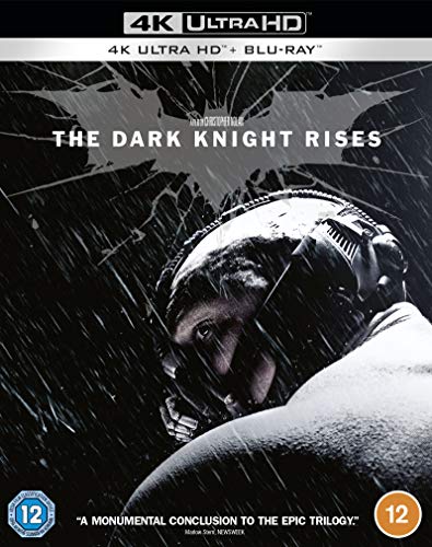 Blu-ray cover for "The Dark Knight Rises" featuring Batman’s masked face.