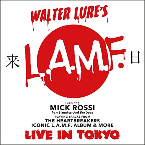 Album cover for Walter Lures’ “L.A.M.F.” with red circle and dripping text.