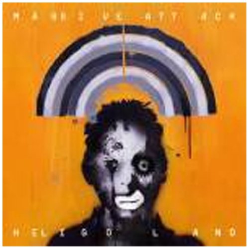 Massive Attack “Heligoland” album cover: distorted face under striped arc.