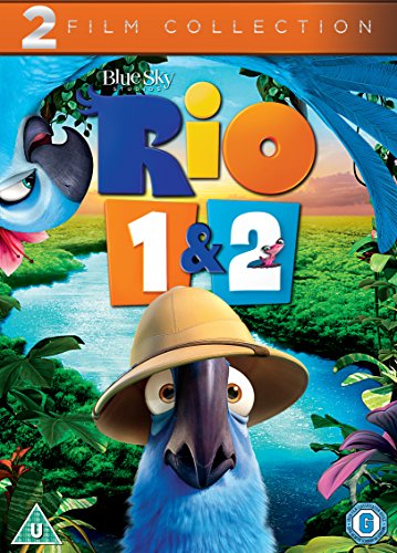 DVD cover for "Rio" and "Rio 2" featuring blue macaw birds.