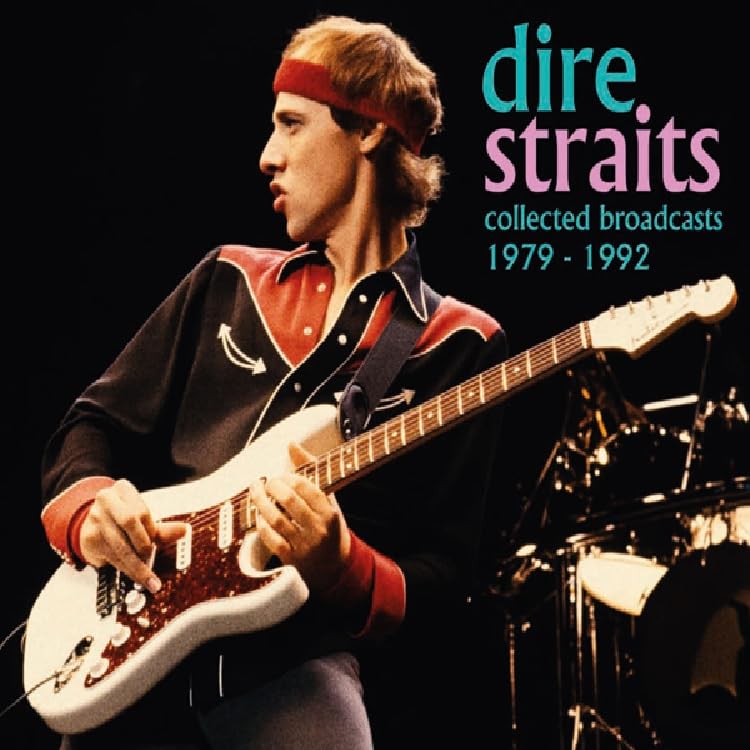 Dire Straits album cover featuring Mark Knopfler playing a white electric guitar.