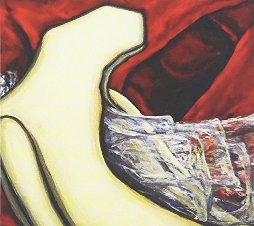 Abstract painting with yellow and red shapes, suggesting movement and depth.