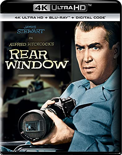 Rear Window Blu-ray cover featuring James Stewart with a camera.