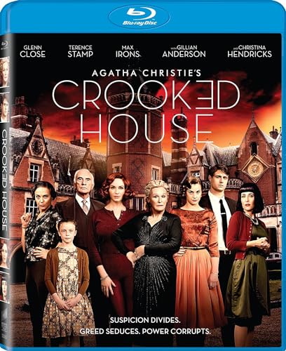 Crooked House" Blu-ray cover with cast photos and a large, ominous house.