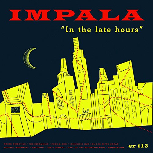 CD cover: yellow cityscape with moon, text “Impala – In the late hours”.