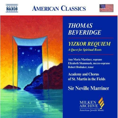 CD cover for "Beveridgeyizkor Requiem" featuring a blue arch and landscape.