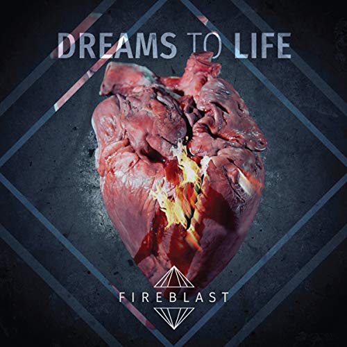 CD cover: anatomical heart with flames, geometric blue background.