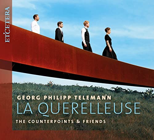 CD cover: Four figures on a red structure over a green field.
