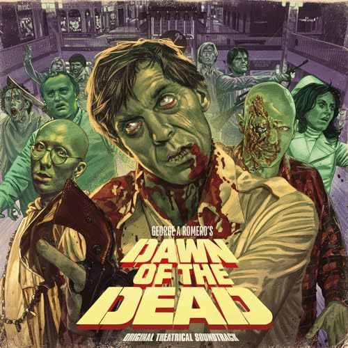 “Dawn of the Dead” soundtrack vinyl cover with zombie figures and title text.