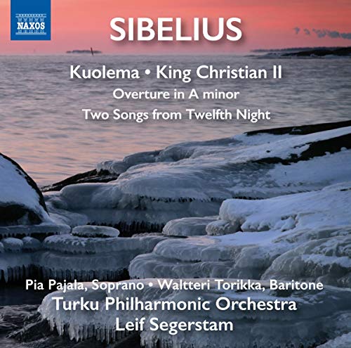 CD cover for Sibelius’ “Kuolema” with icy seascape background.