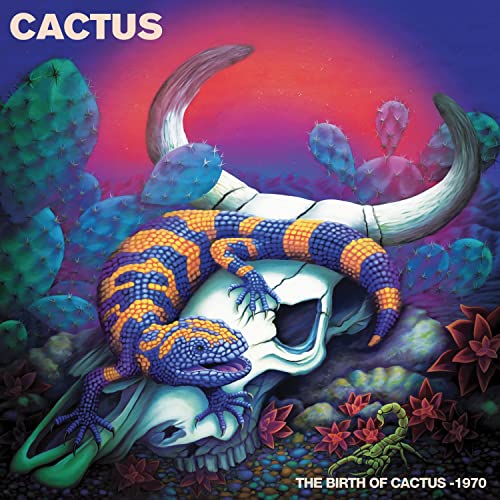 1970 album cover for Cactus featuring a skull, cacti, and lizard.