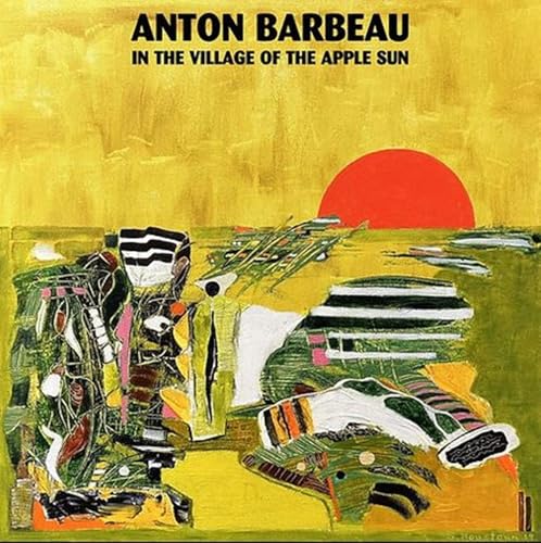 Album cover: abstract painting with a red sun and green shapes.