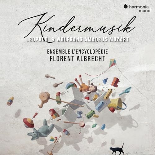 CD cover for Mozart’s Kindermusik with toy illustrations and black cat.