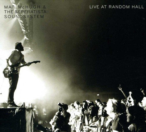 Black and white CD cover of a guitarist performing to a crowd.