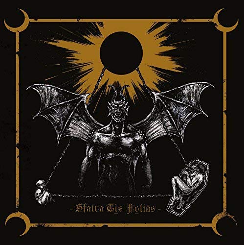 Dark album cover featuring a winged demon, sunburst, and crescent moons.