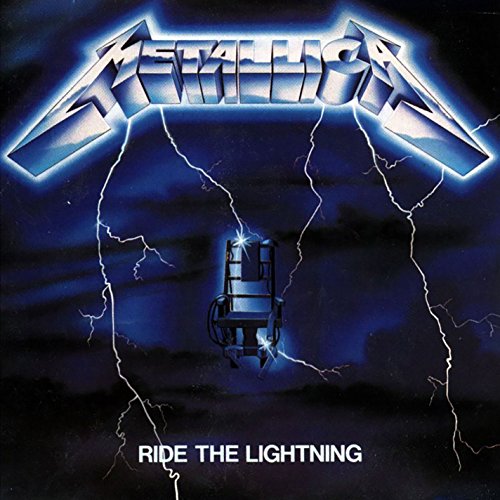 Metallica’s “Ride The Lightning” album cover with lightning and an electric chair.