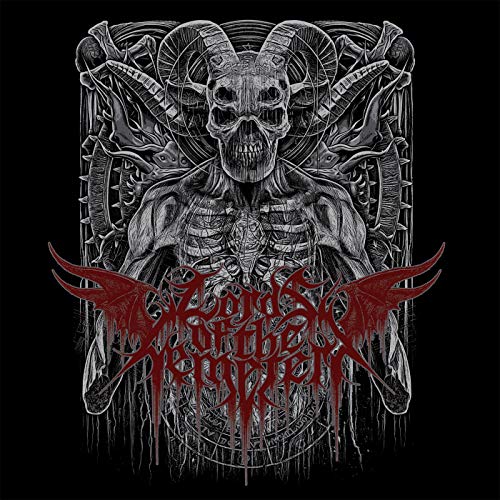 Dark album cover featuring a skeletal, horned figure with dripping red text.