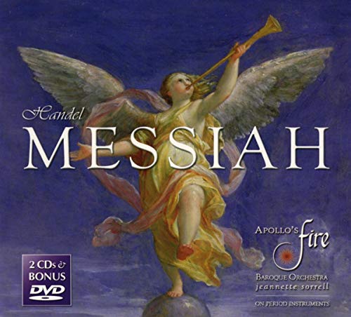 CD cover: angel playing trumpet, text "Handel Messiah," and "Apollo's Fire.