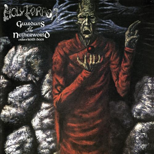 Album cover: dark figure holding a gem, textured stone background.