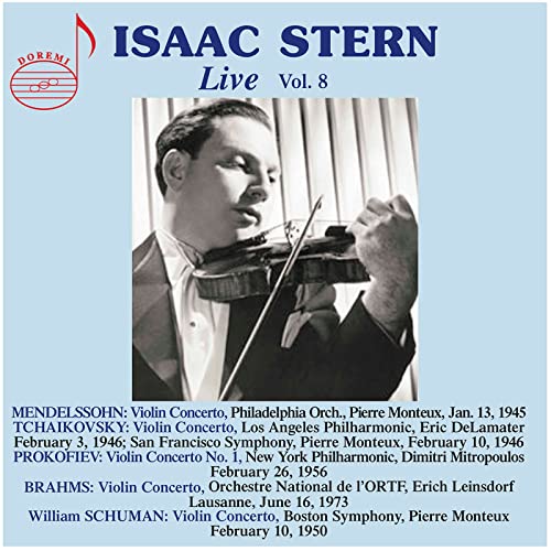 CD cover featuring violinist Isaac Stern playing, with composer names listed.
