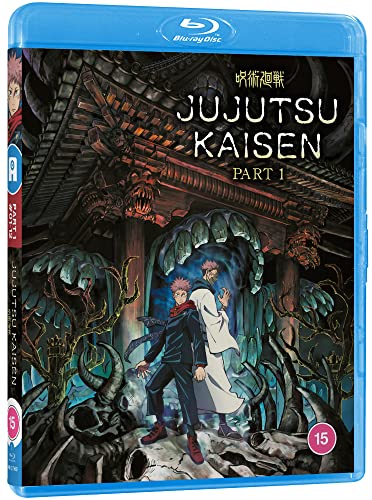 Jujutsu Kaisen Part 1 Blu-ray cover featuring characters and temple imagery.