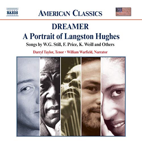 CD cover for “Dreamer,” a portrait of Langston Hughes with four faces.