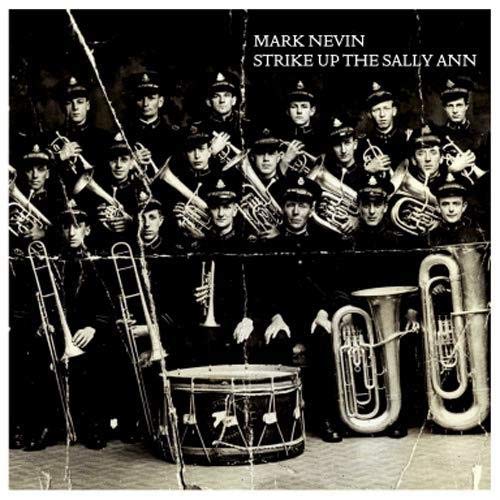 Black and white photo of a brass band with instruments, CD cover.