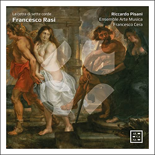 CD cover featuring classical painting of figures with musical text.
