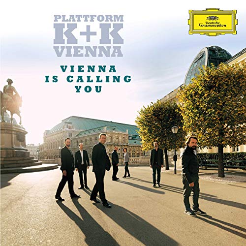 CD cover featuring a group of men walking towards a Vienna cityscape.