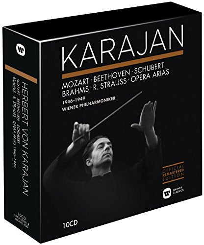 Black CD box set featuring conductor Herbert von Karajan and composers’ names.