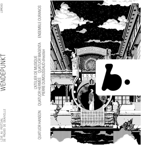 CD cover: black and white architectural illustration with figures.