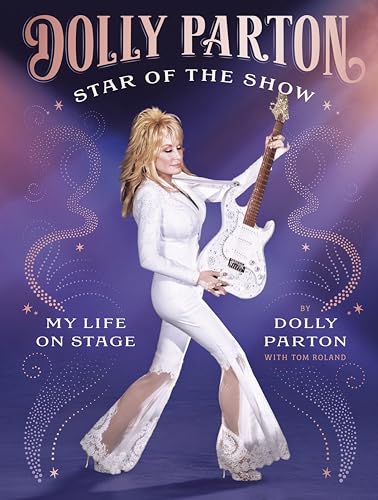 Dolly Parton poses with a white guitar on her book cover.